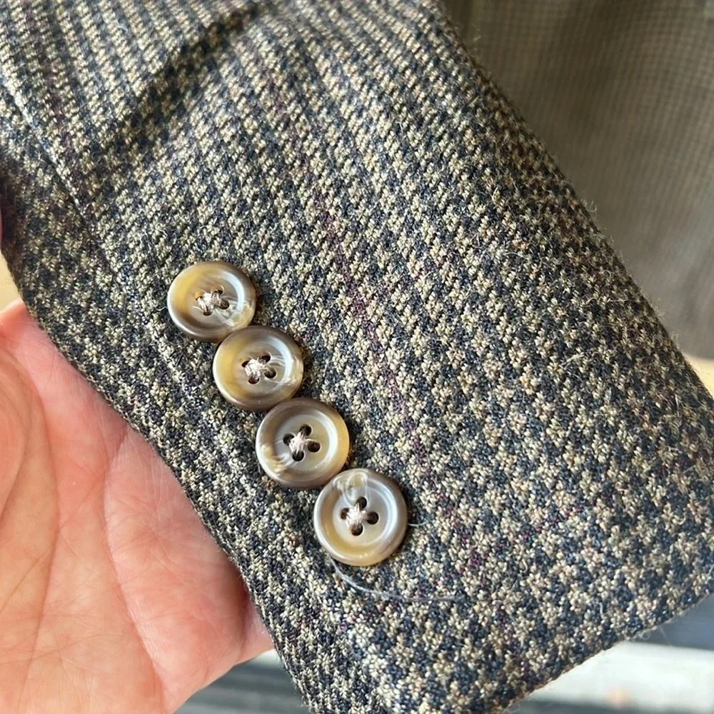 Polo University by Ralph Lauren 100% Wool Gingham Classic Black Brown Blazer 42
